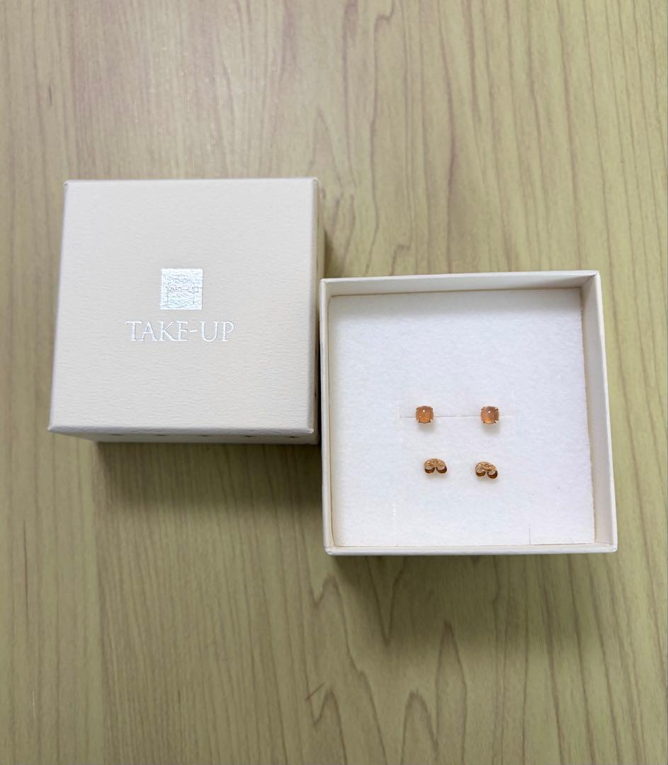 極美品　TAKE-UP セカンドピアス　K18YG オレンジムーンストーン