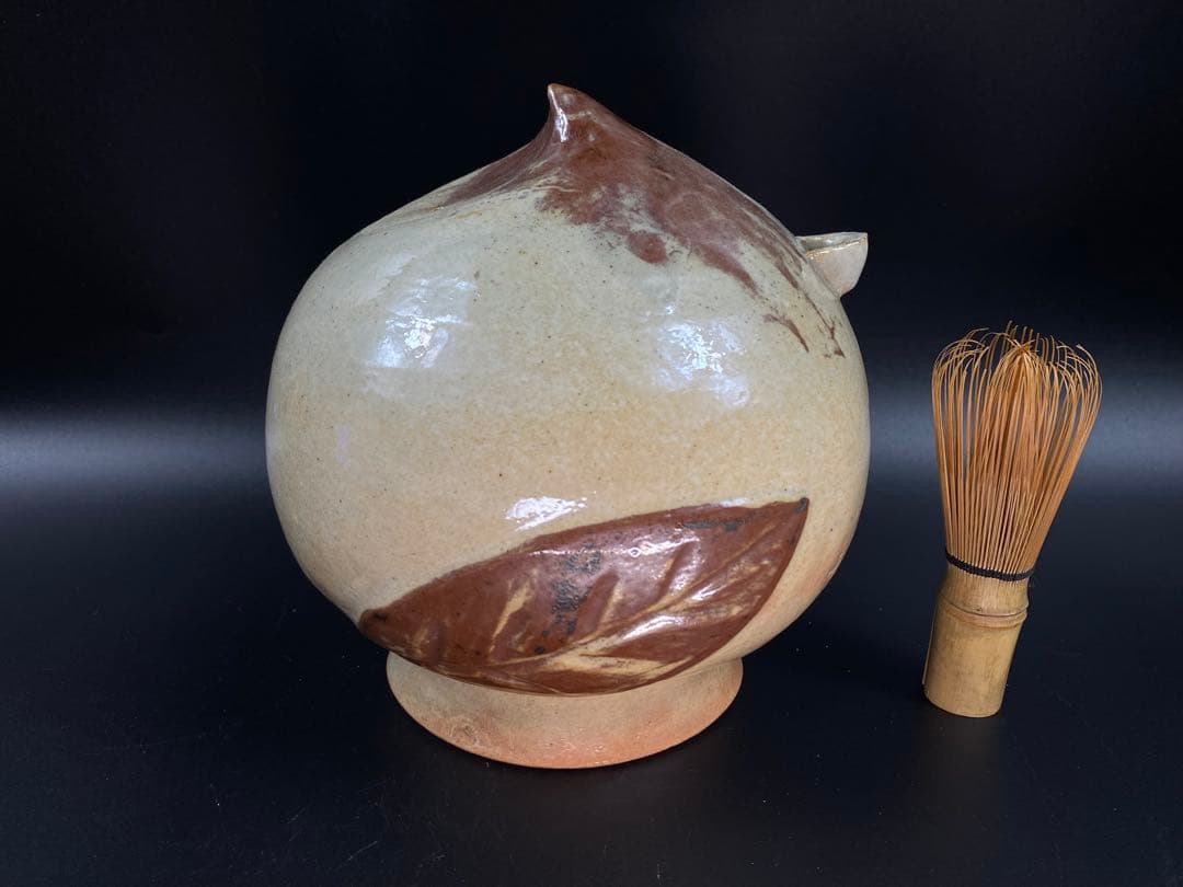 李朝 水滴 桃形 辰砂 骨董 古玩 古美術 時代物 高17.3cm