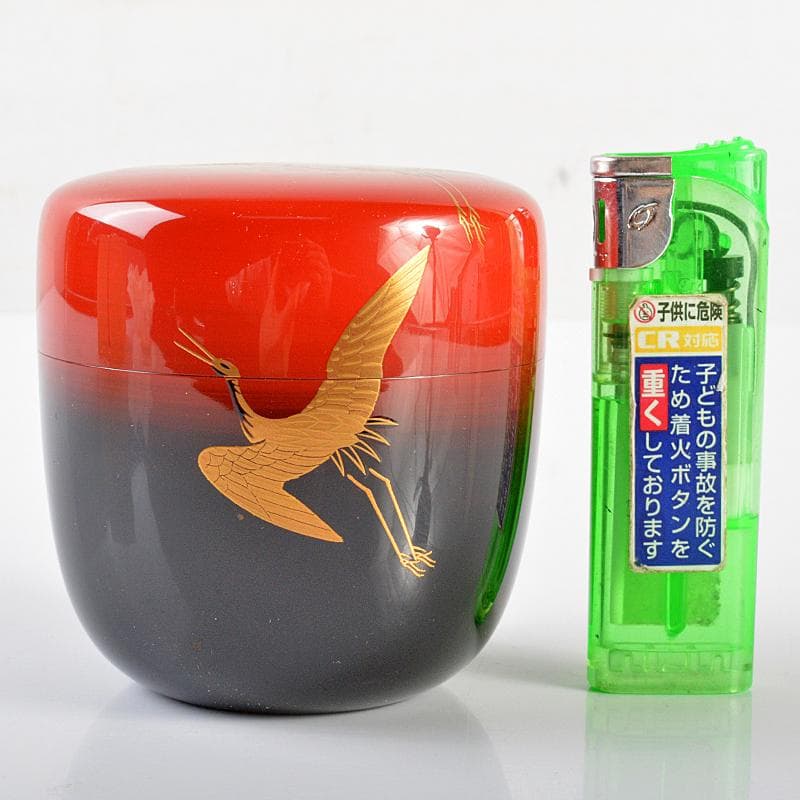 茶道具　山中塗　中村宗悦作　鶴蒔絵　大棗　共箱　V　R6343