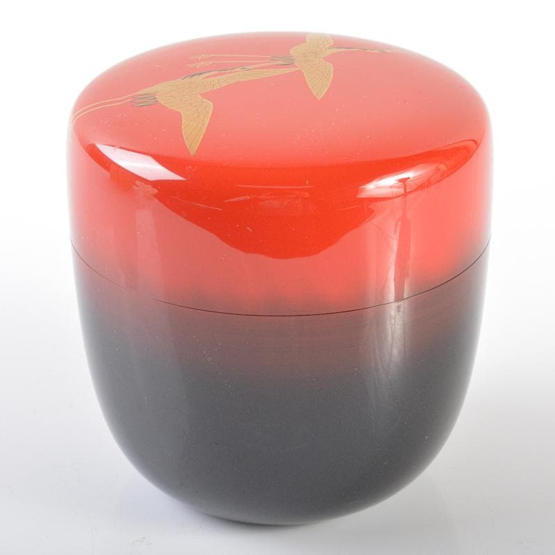 茶道具　山中塗　中村宗悦作　鶴蒔絵　大棗　共箱　V　R6343