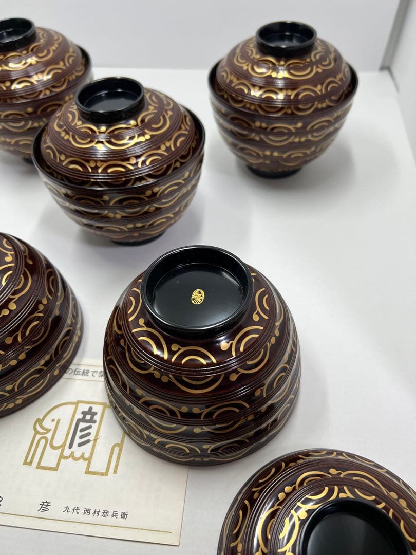 金蒔絵波唐草吸物椀　象彦　五客揃