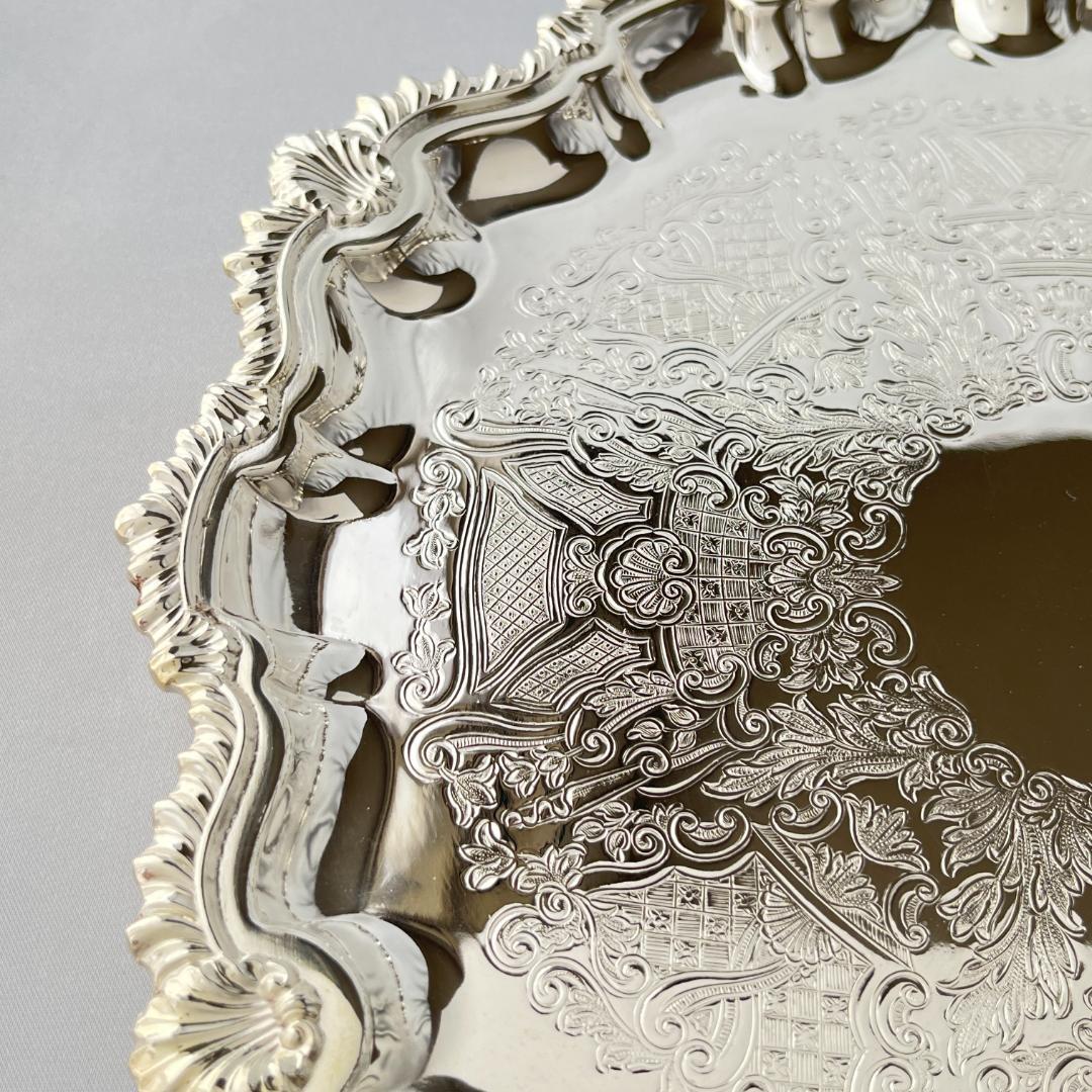 【英国】 ギャラリートレー / ドリンクトレー 26cm【シルバープレート】