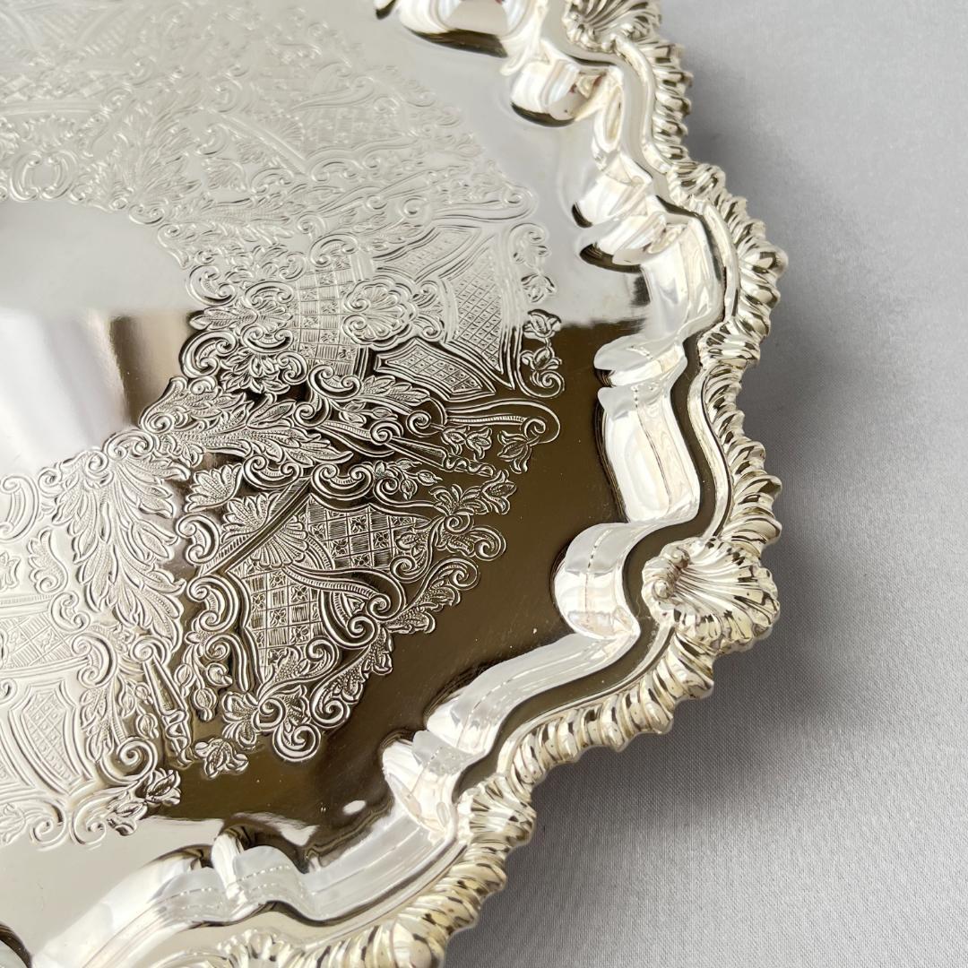 【英国】 ギャラリートレー / ドリンクトレー 26cm【シルバープレート】