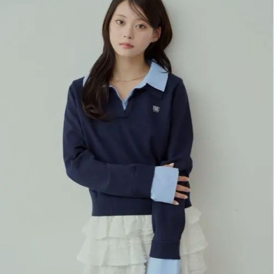 【新品未使用】【完売品】Chico 刺繍入り　襟付きポロニット　ネイビー