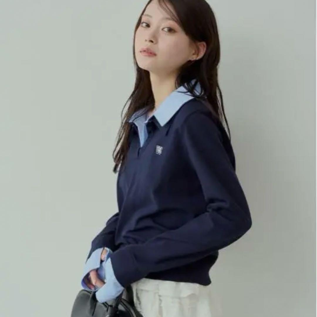 【新品未使用】【完売品】Chico 刺繍入り　襟付きポロニット　ネイビー