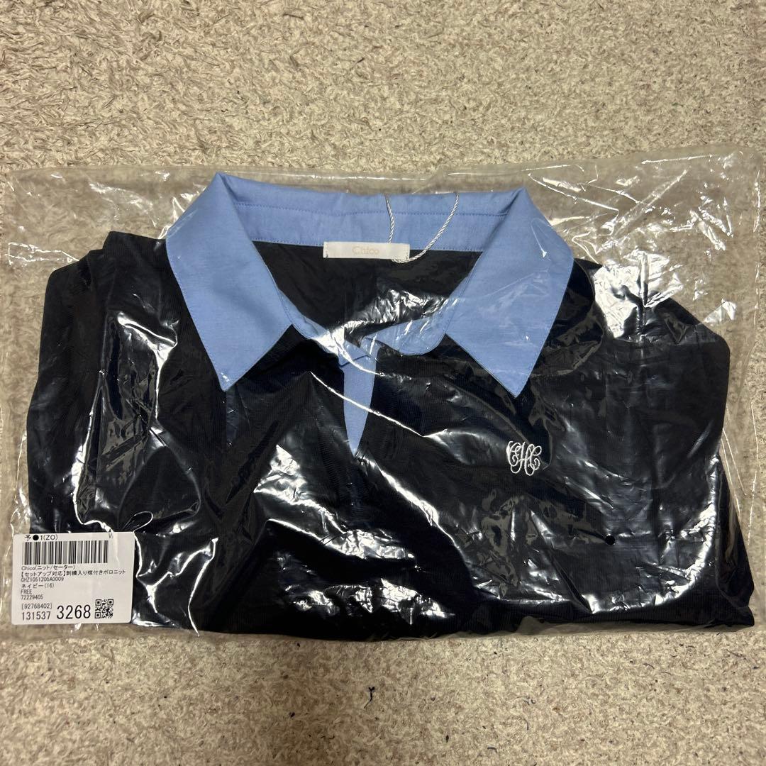 【新品未使用】【完売品】Chico 刺繍入り　襟付きポロニット　ネイビー