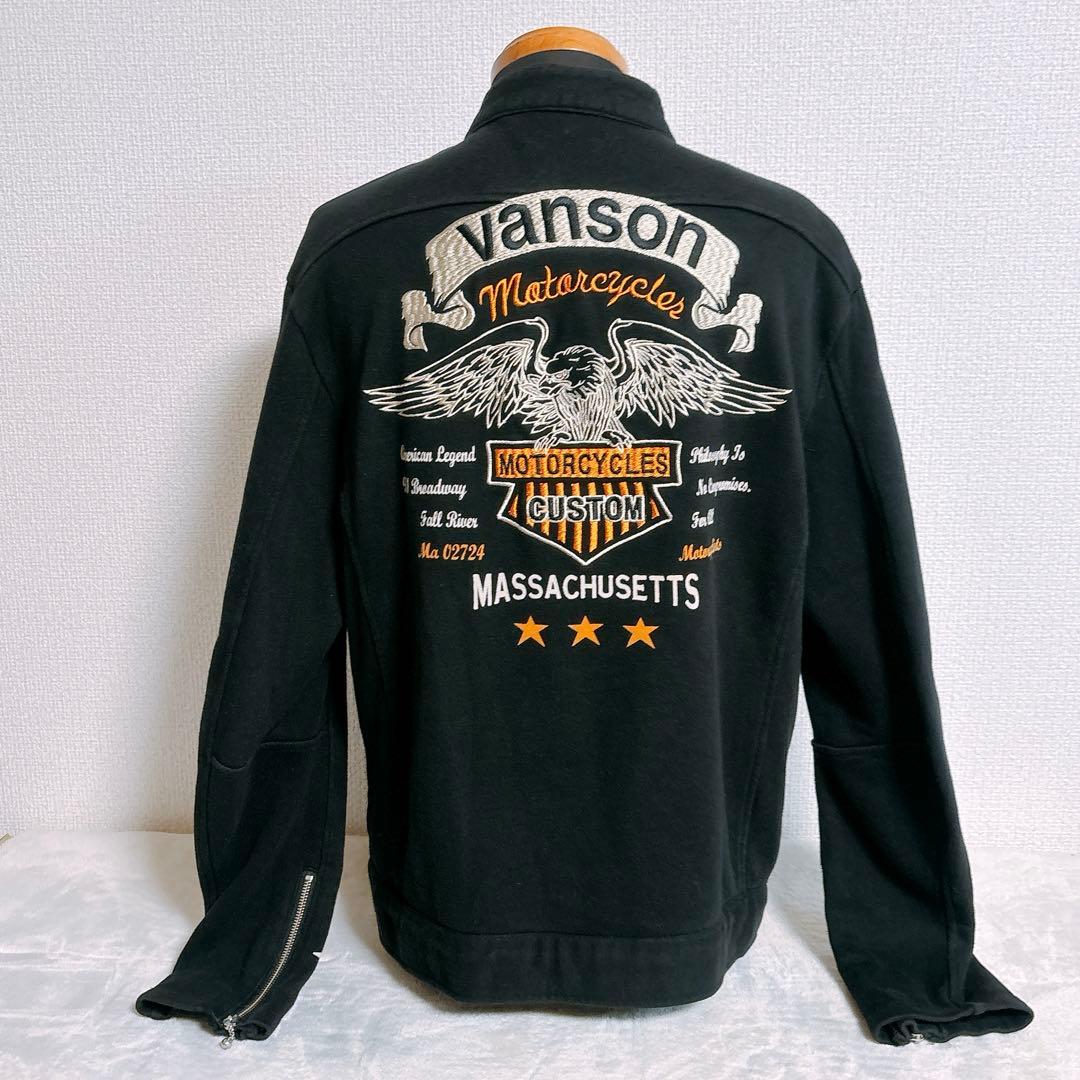 VANSON シングルライダースジャケット　ジップアップ　綿100 黒メンズL