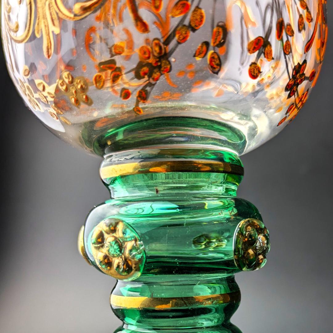 モーゼル金彩ルネサンス調ゴブレット3客 希少ヴィンテージ ボヘミア皇室御用達美品