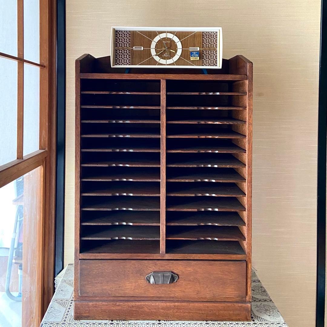 ビンテージ　古道具　木製　カルテ棚　書類棚　店舗什器　戸棚　箪笥　古民具