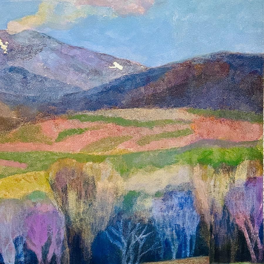 真作 荻野次郎画 自題 早春 掛軸 岩絵具 二重箱 共箱 木製筒 高級表装