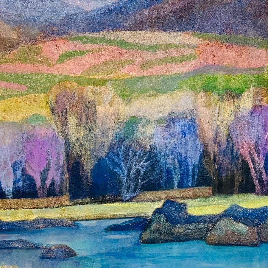 真作 荻野次郎画 自題 早春 掛軸 岩絵具 二重箱 共箱 木製筒 高級表装