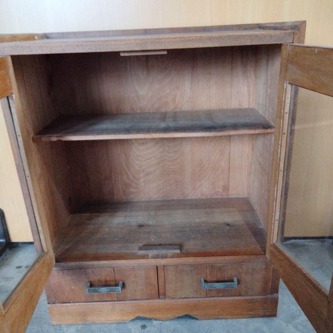 昭和レトロ 古家具 ガラス戸 木製キャビネット 食器棚 サイドボードカップボード