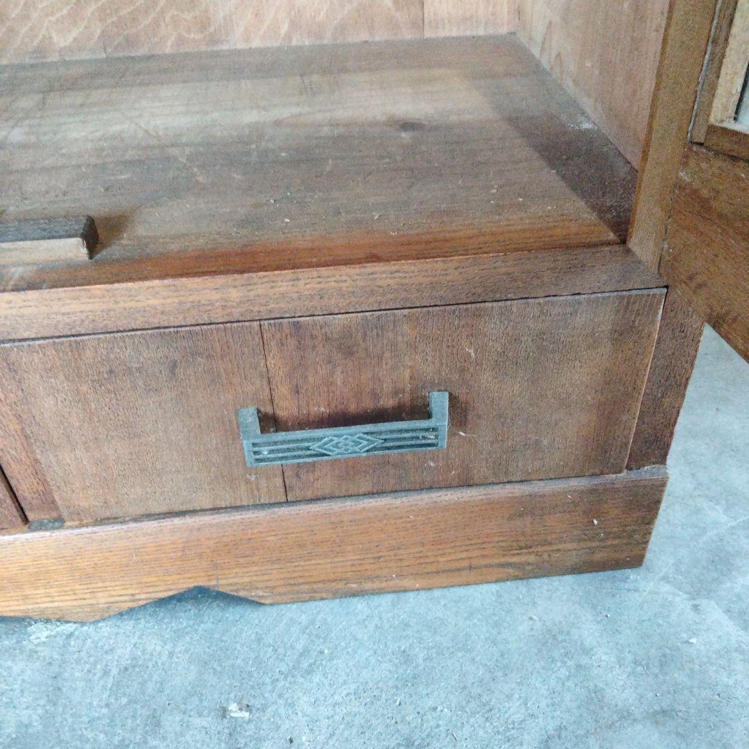 昭和レトロ 古家具 ガラス戸 木製キャビネット 食器棚 サイドボードカップボード