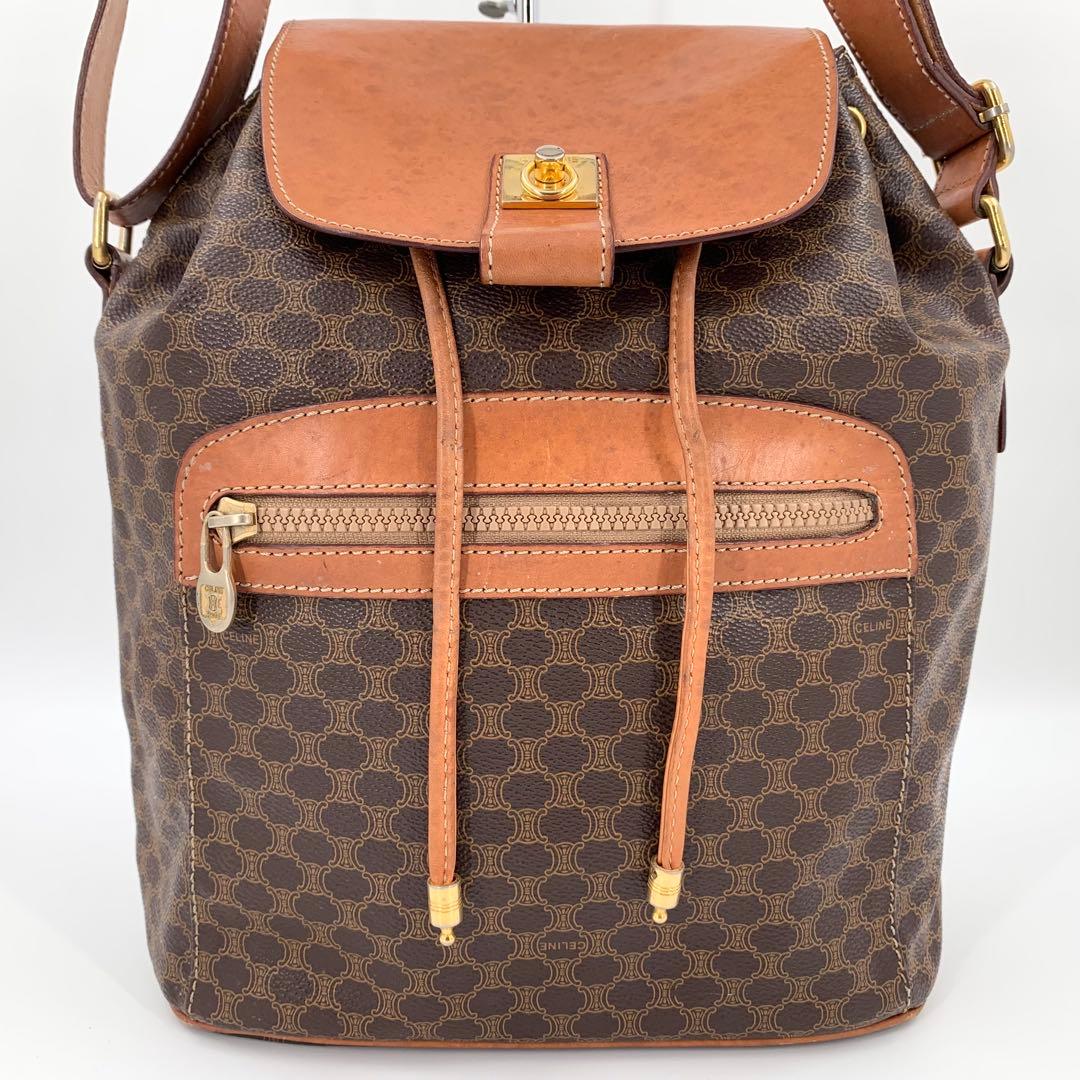 CELINE セリーヌ ショルダーバッグ 巾着 マカダム トリオンフ ブラウン