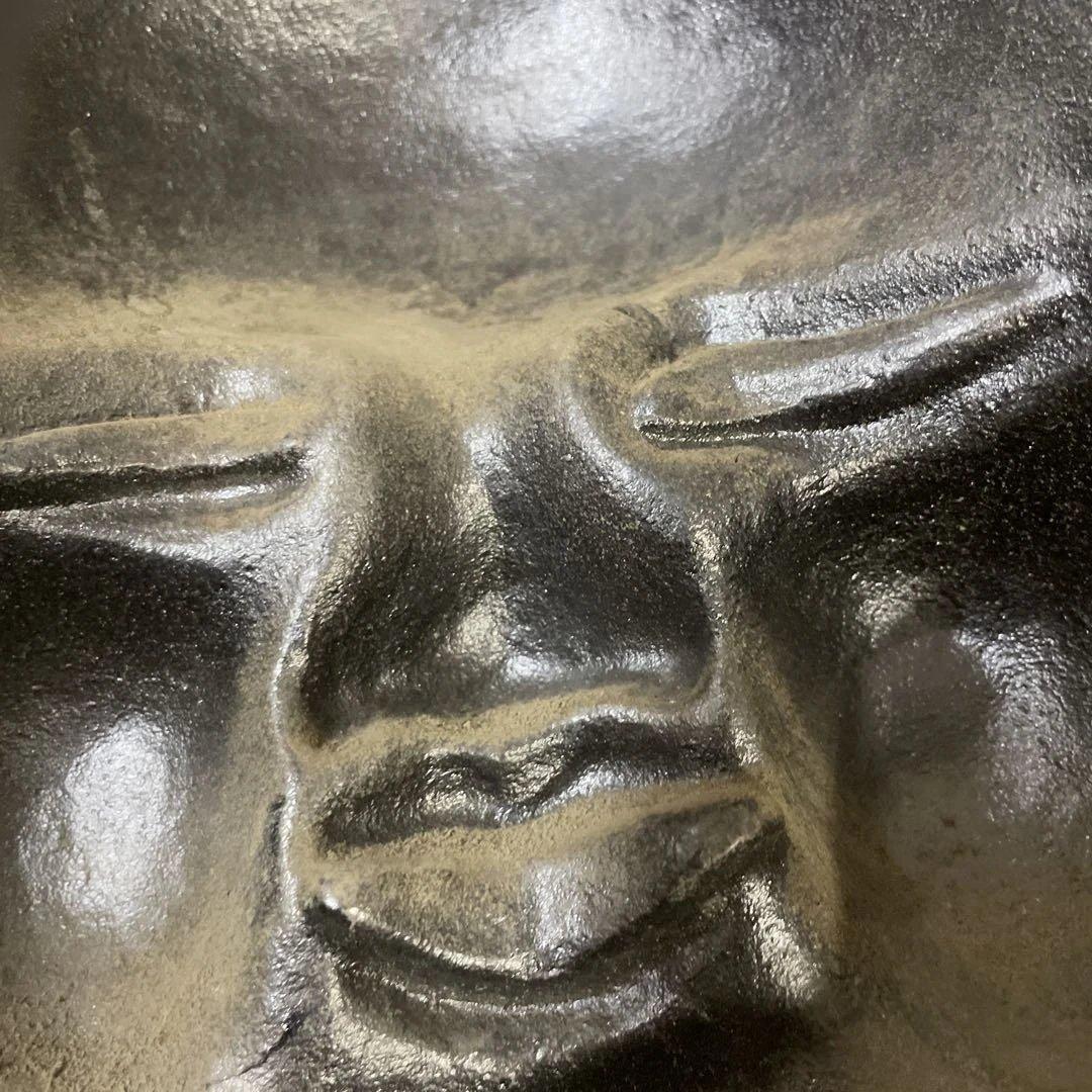 金属製オタフク　お福様ふっくらした頬　お福様のお面　骨董　美術品　重厚感あります