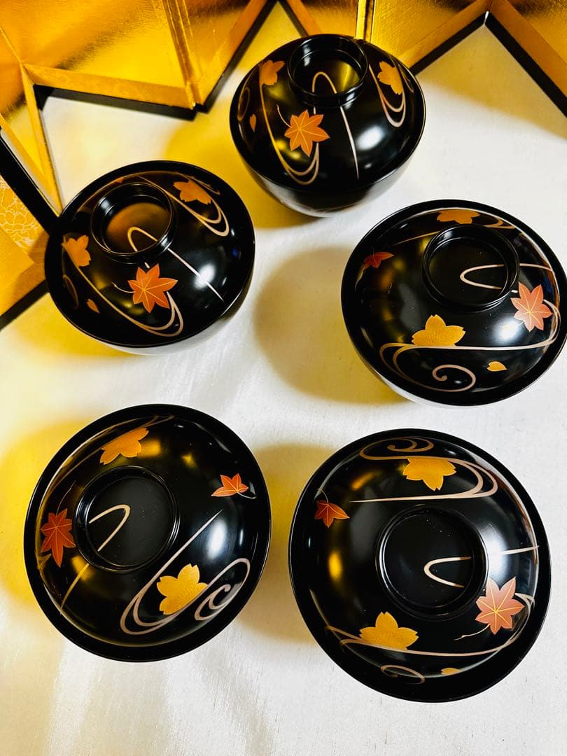 木製漆器　汁椀　吸物椀　もみじ蒔絵　骨董　G48