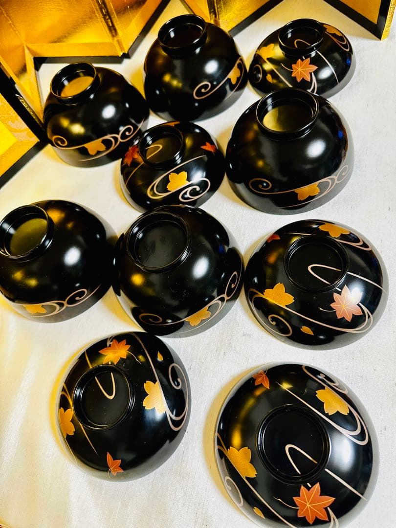 木製漆器　汁椀　吸物椀　もみじ蒔絵　骨董　G48