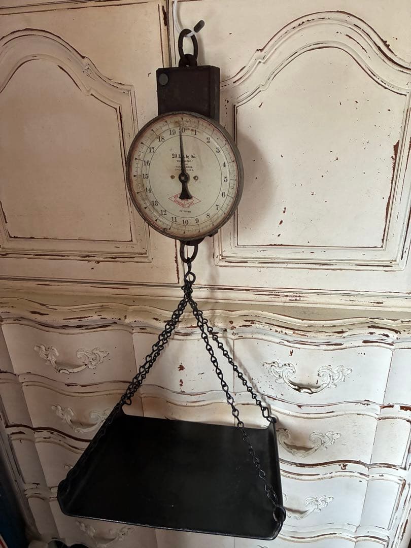 アンティーク　ハンギング　スケール　お皿チェーン付き　秤はかり　アメリカ100年
