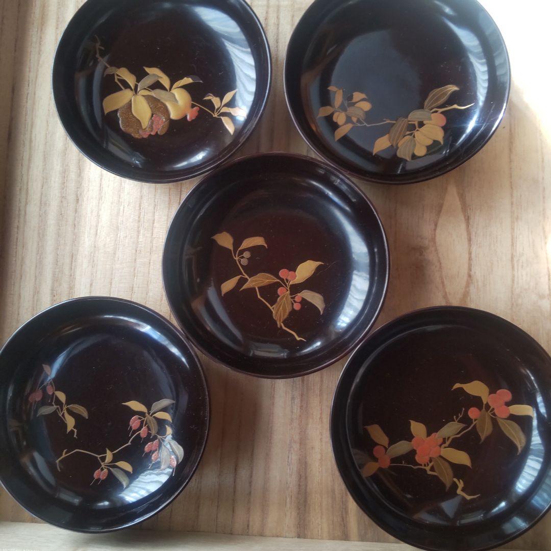 マルぽよ　漆木皿　金箔装飾 5枚セット（二組）　蒔絵　絵がわり