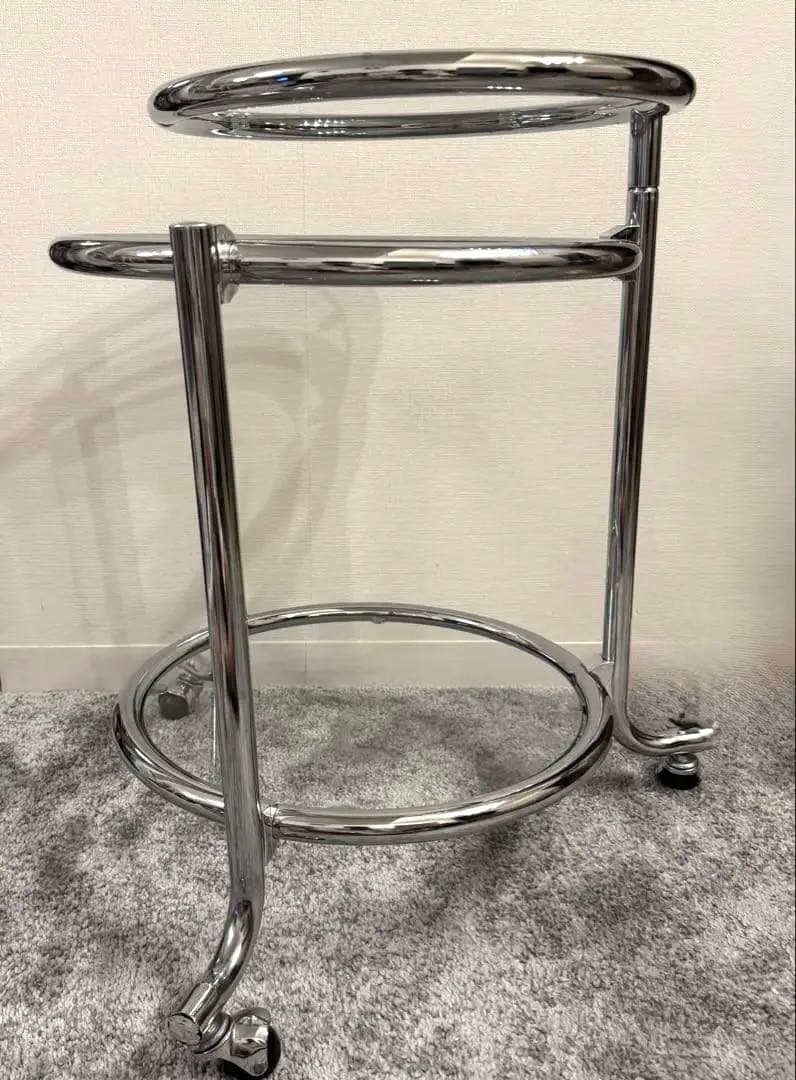 ミッドセンチュリー　テーブル　ガラス 3段サイドテーブル　モダン 机　可変式