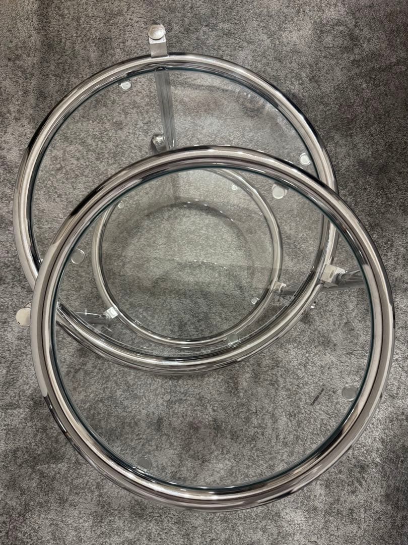 ミッドセンチュリー　テーブル　ガラス 3段サイドテーブル　モダン 机　可変式