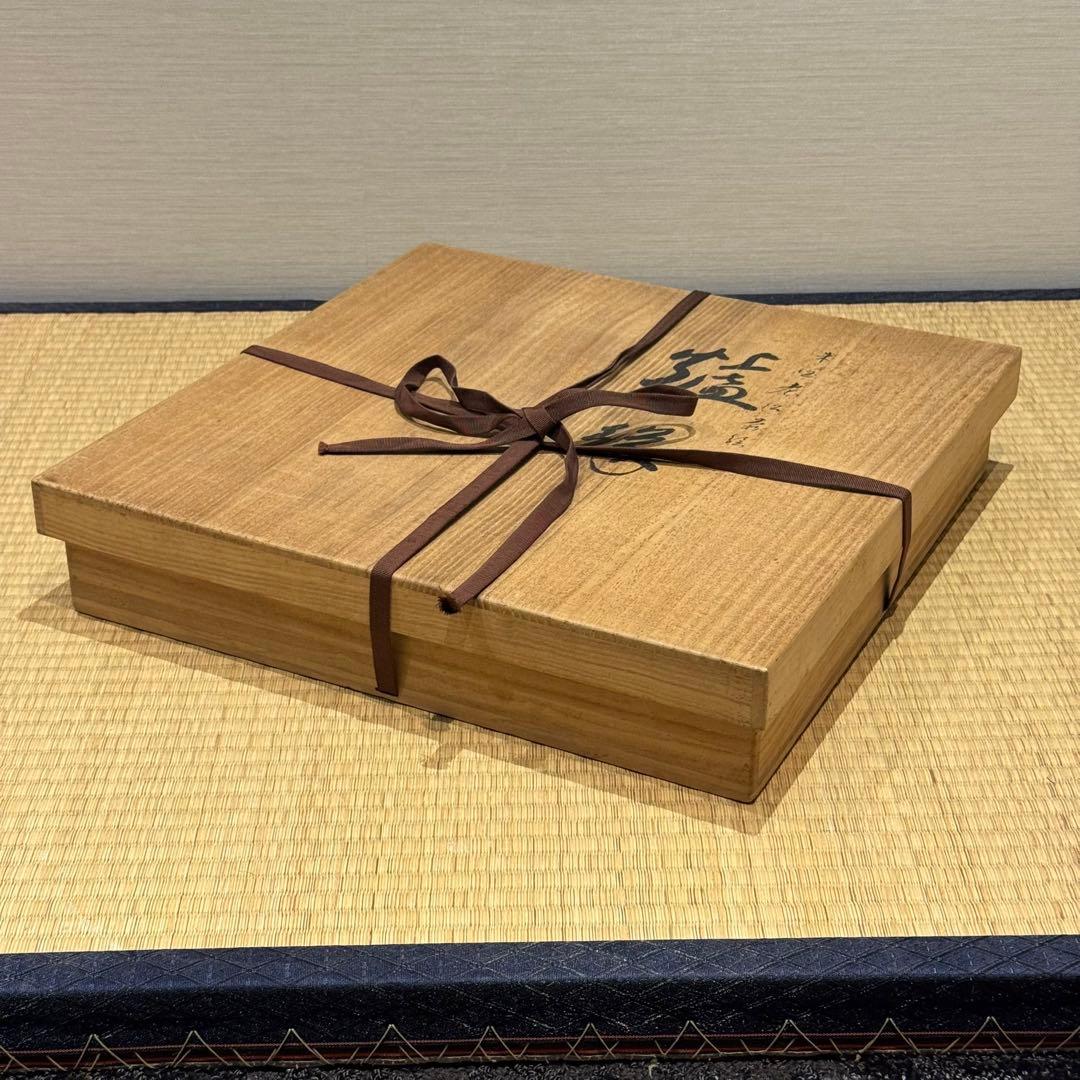 能登輪島塗 慶塚 朱塗老松蒔絵 炉縁 共箱 共布