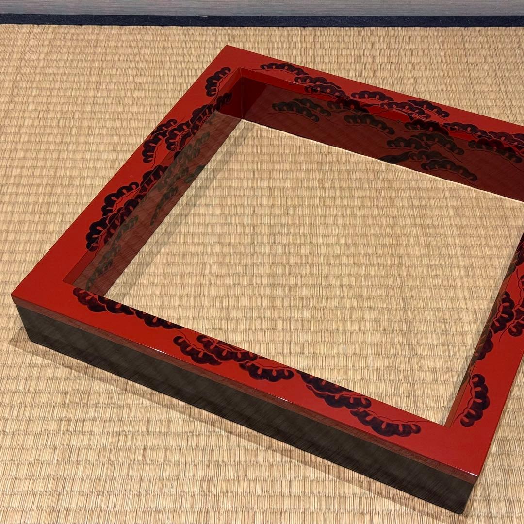 能登輪島塗 慶塚 朱塗老松蒔絵 炉縁 共箱 共布