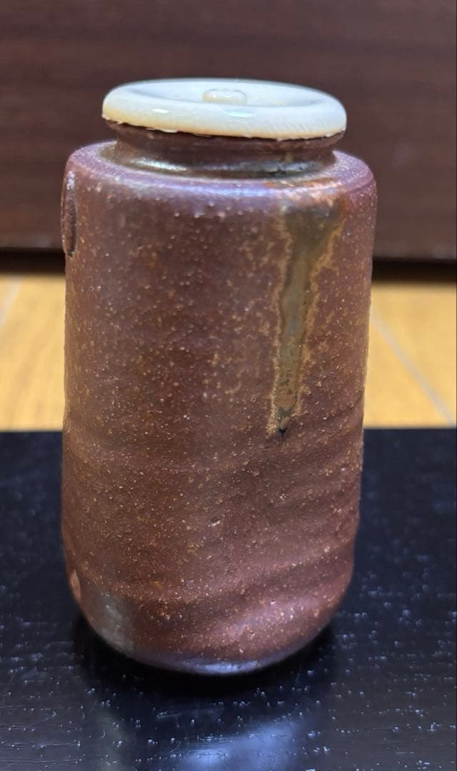 古瀬戸茶入　八十二作　茶道具 陶器製 円筒形 茶色