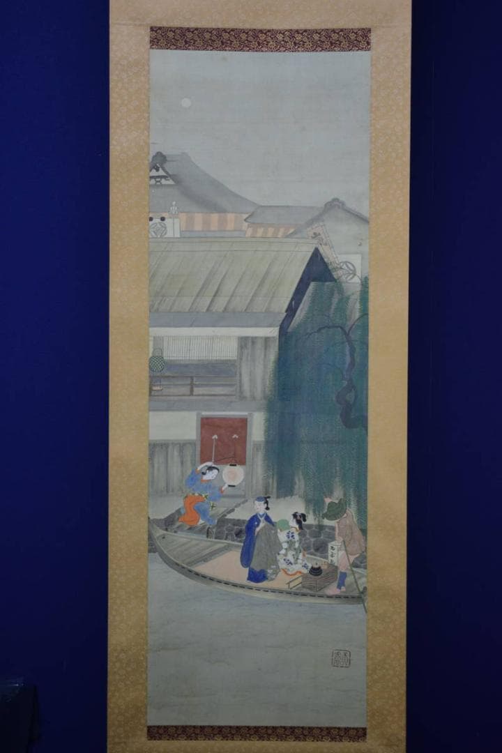 不詳/作者不詳/美人舟遊び図/布袋屋掛軸HI-123