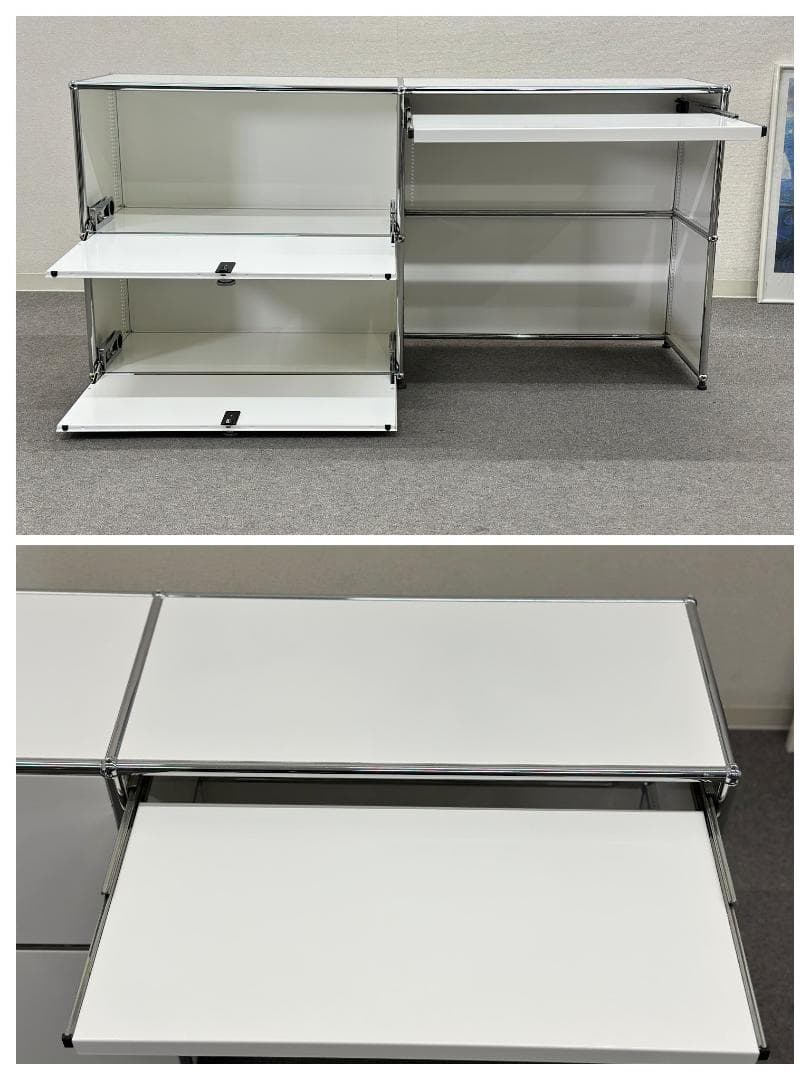 正規品■USMハラー■1列2段キャビネット＆デスク 　キーボードスライダー付　白