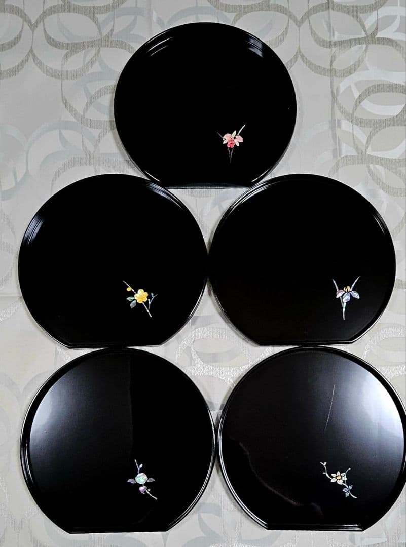 【最終値下げ】黒い輪島塗の盆5枚セット　銘々盆