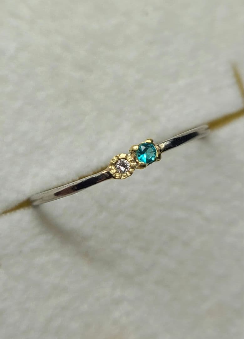 ブルーネオンとピンクの輝き★パライバトルマリン&ピンクダイヤモンドリング18金★