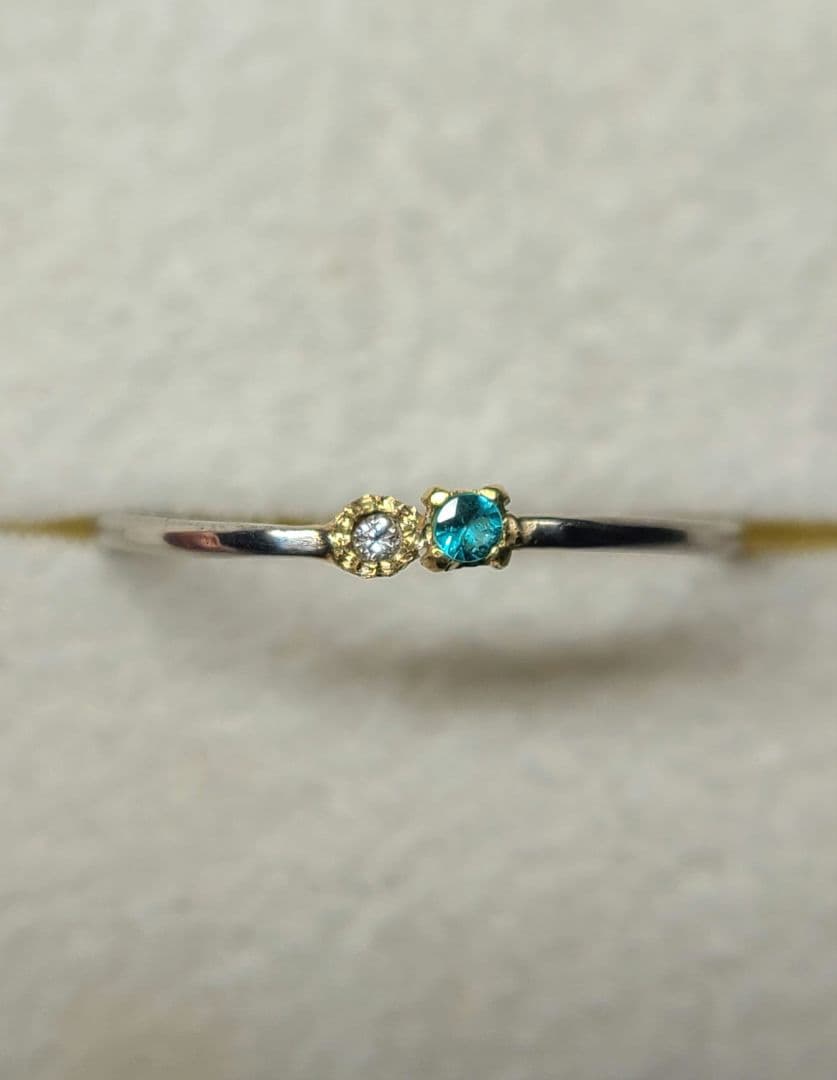 ブルーネオンとピンクの輝き★パライバトルマリン&ピンクダイヤモンドリング18金★