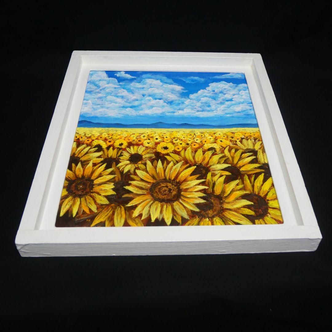 油絵 油彩 油彩画 絵 絵画【空と雲のひまわり畑】