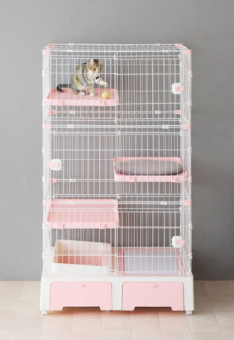 キャットケージ　キャットゲージ　ケージ　高さ142cm キャスター付き　ピンク