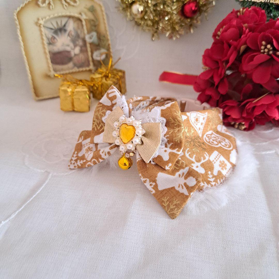 クリスマスシリーズ(ゴールド)わんちゃん猫ちゃん用襟つき首輪