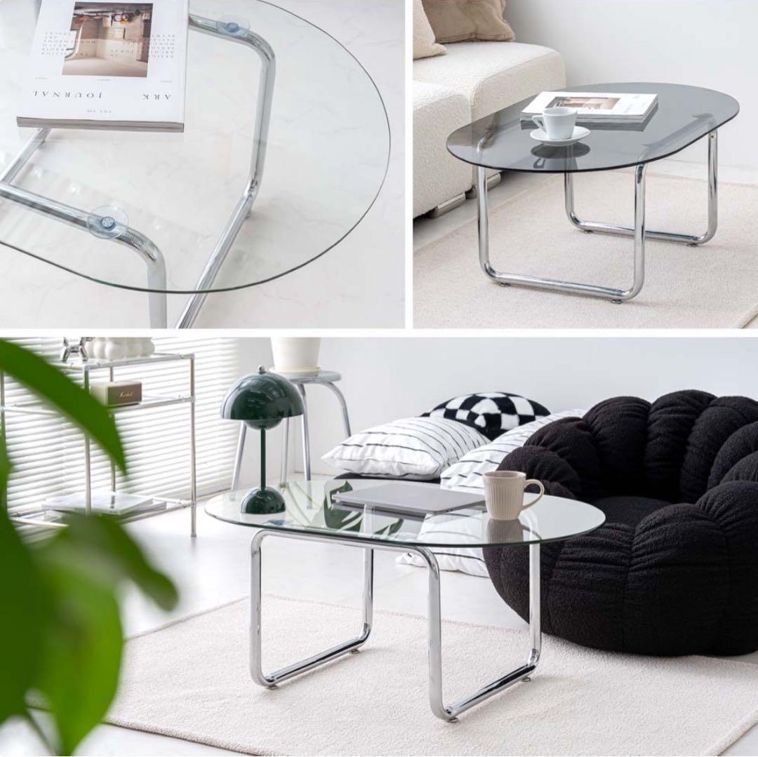 ミニマリスト円形ガラステーブル　韓国インテリア風