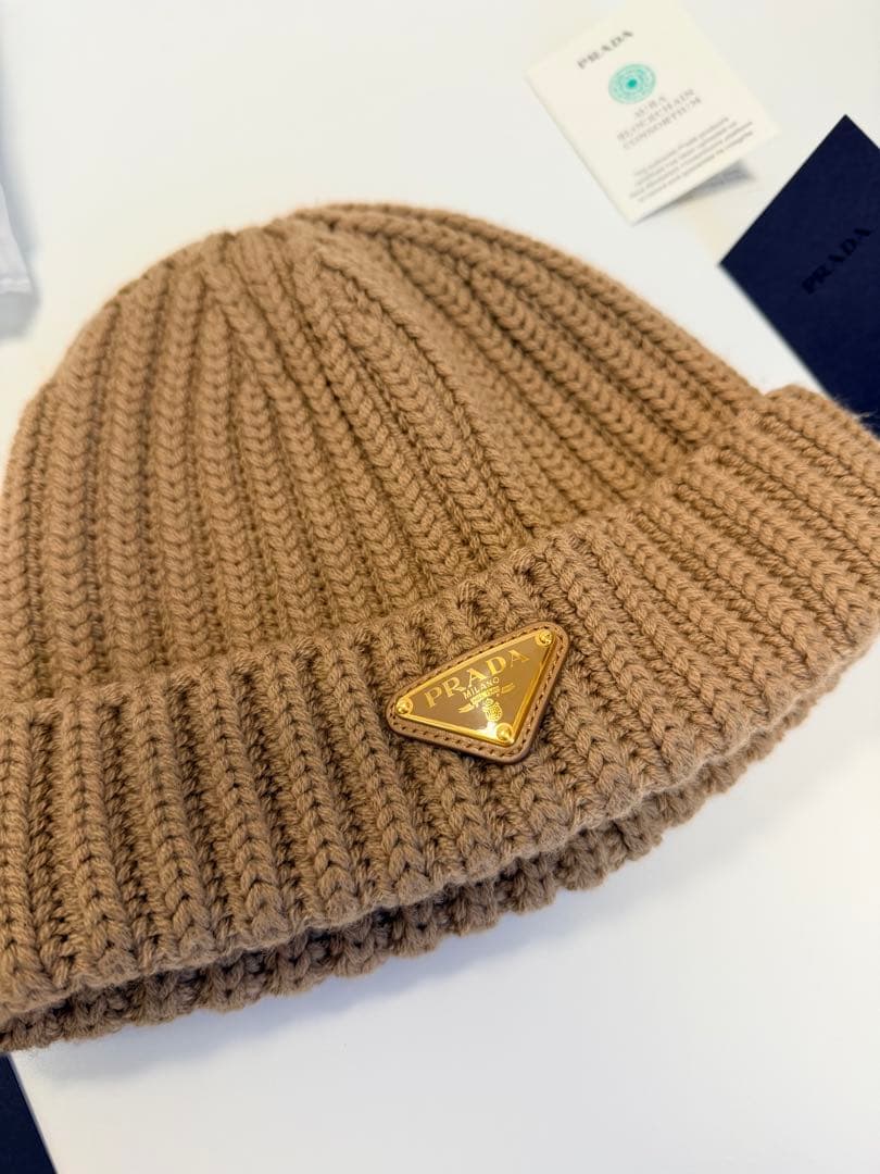 PRADA【入手困難】大人気★ ウール ビーニー ニット帽★キャメルブラウン