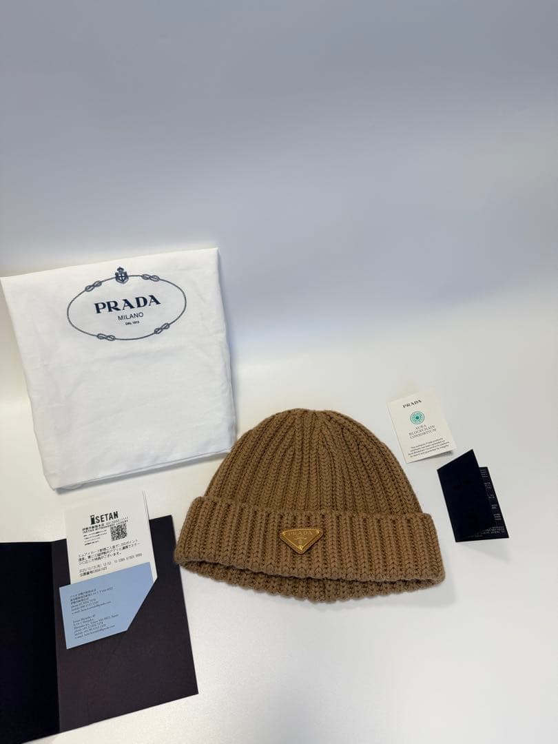 PRADA【入手困難】大人気★ ウール ビーニー ニット帽★キャメルブラウン