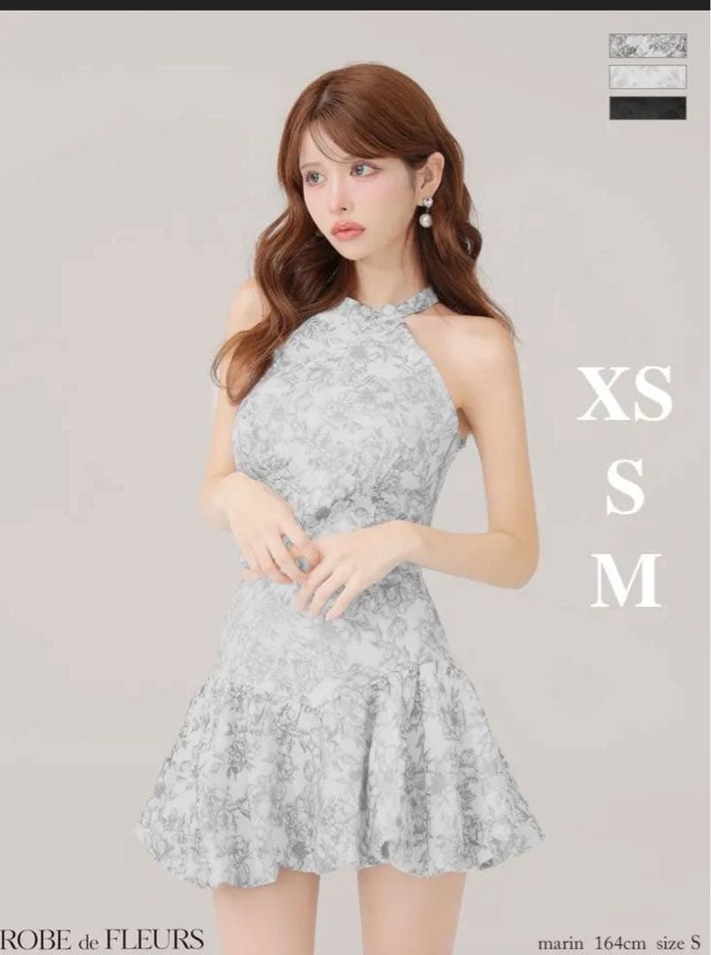 ROBE de FLEURS ハイネックドレス Sホワイト