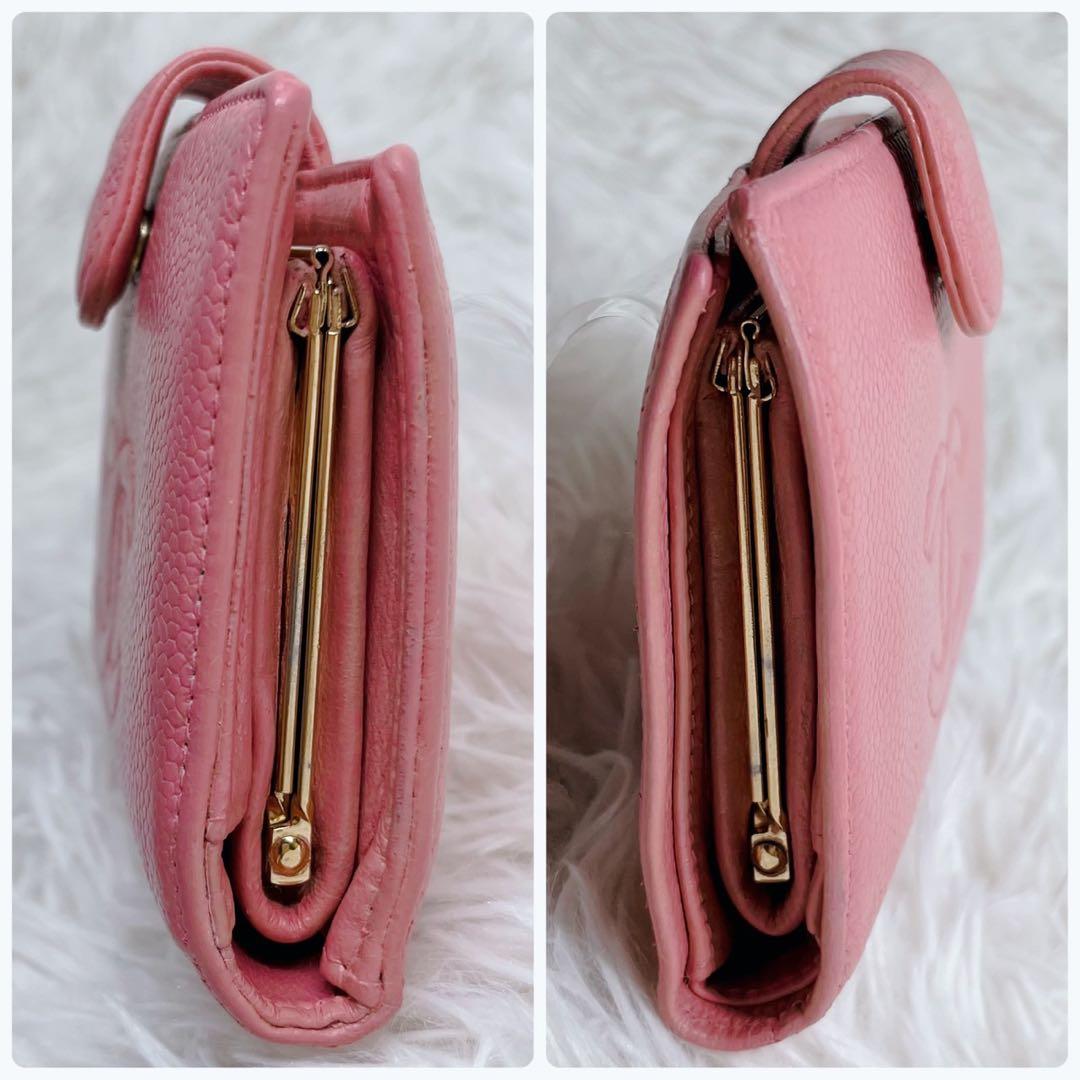 CHANEL 二つ折り財布 ココマーク キャビアスキン レザー がま口 箱付き