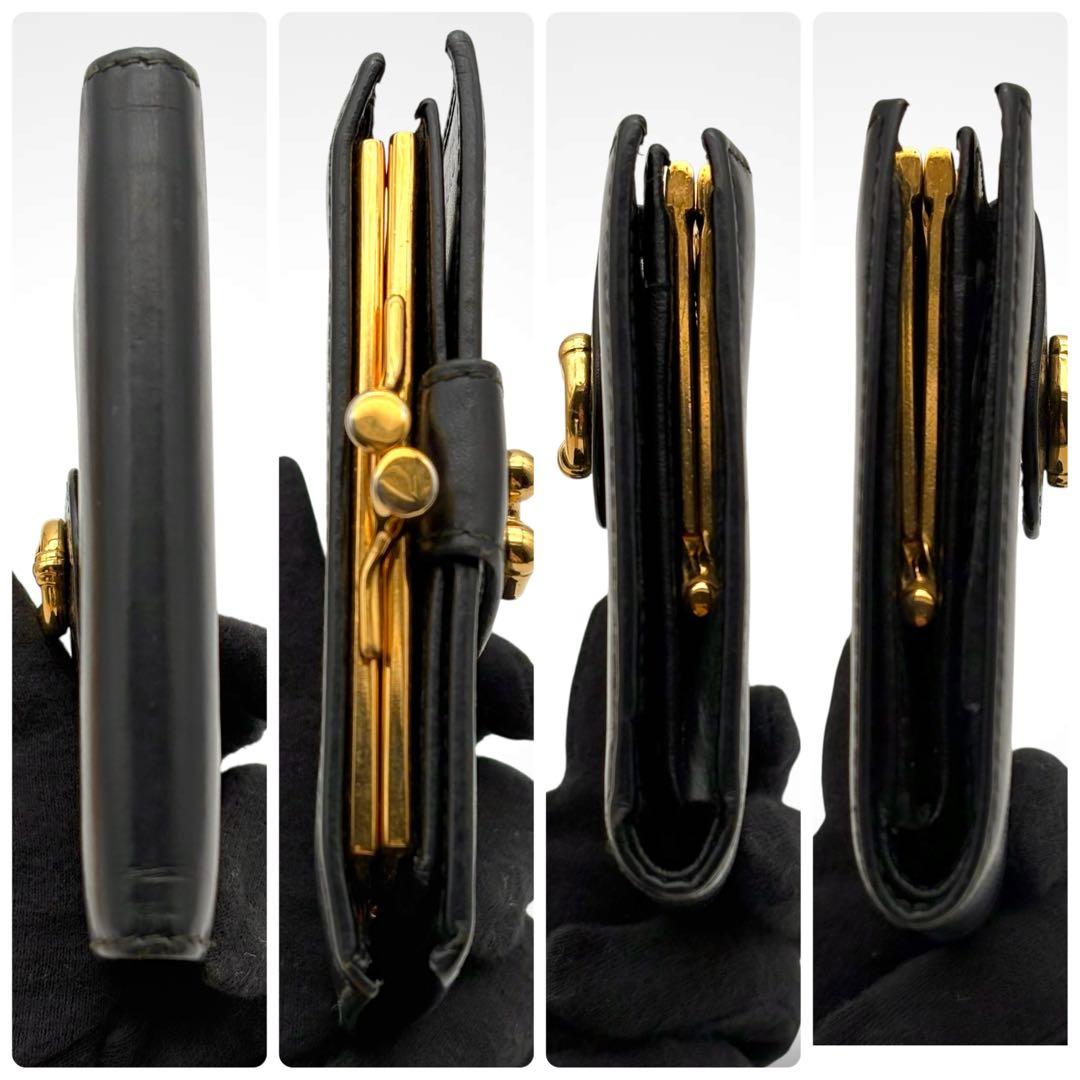 希少✨GUCCI グッチ 二つ折り財布 がま口 レザー ブラック イタリア製