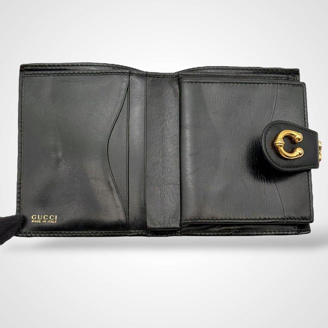 希少✨GUCCI グッチ 二つ折り財布 がま口 レザー ブラック イタリア製