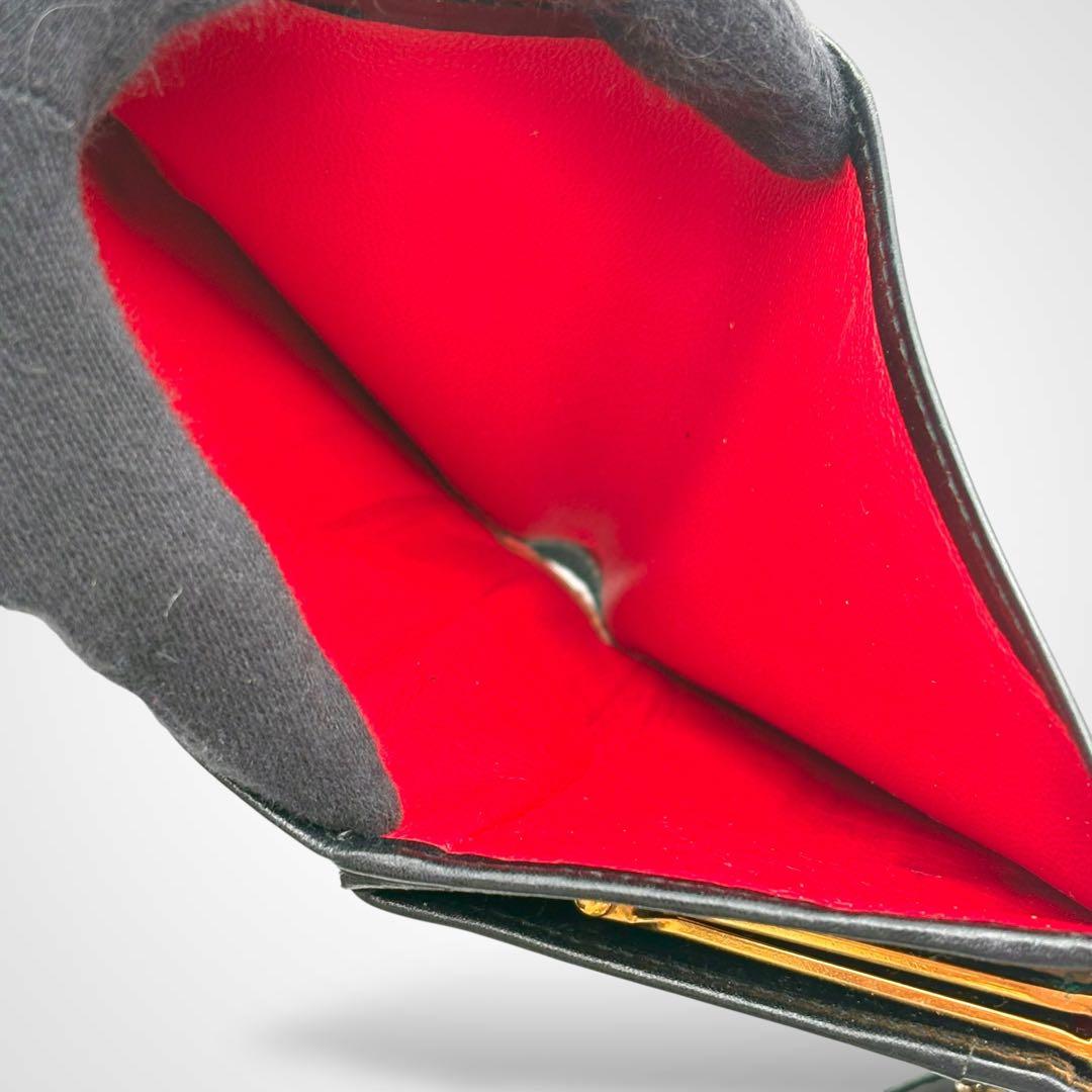 希少✨GUCCI グッチ 二つ折り財布 がま口 レザー ブラック イタリア製