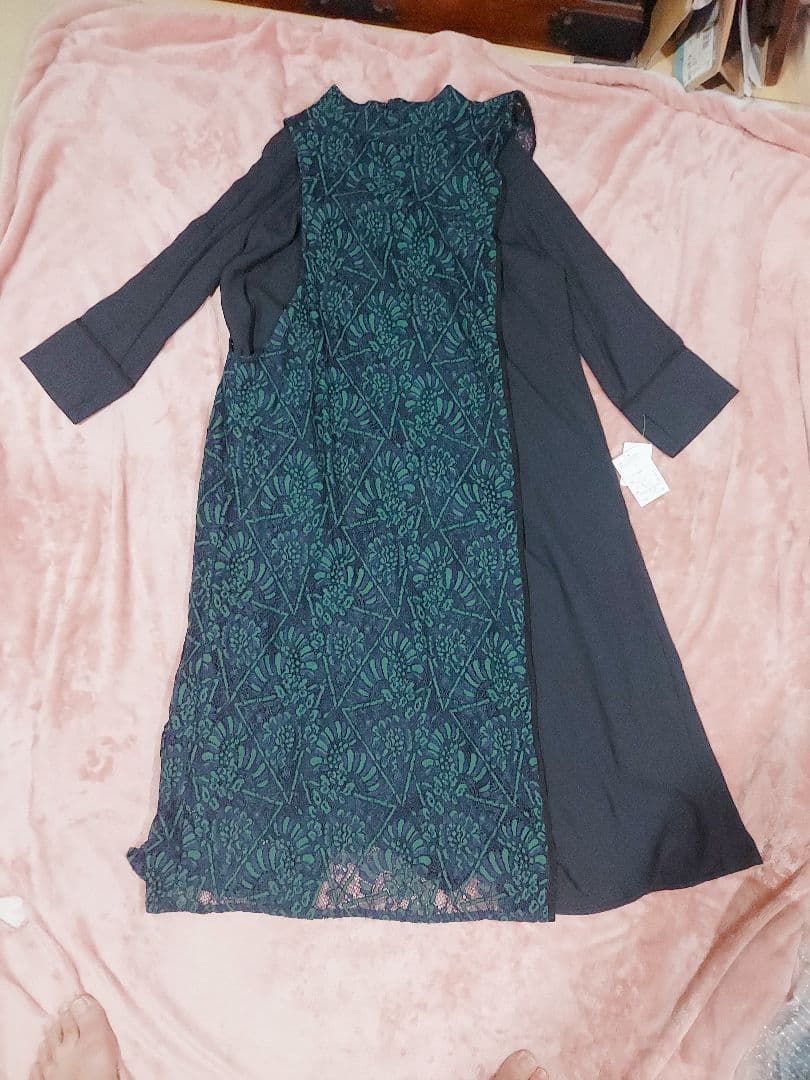 ☆新品未使用3L☆Callarus（カラルス）刺繍入りダークブルーロングドレス