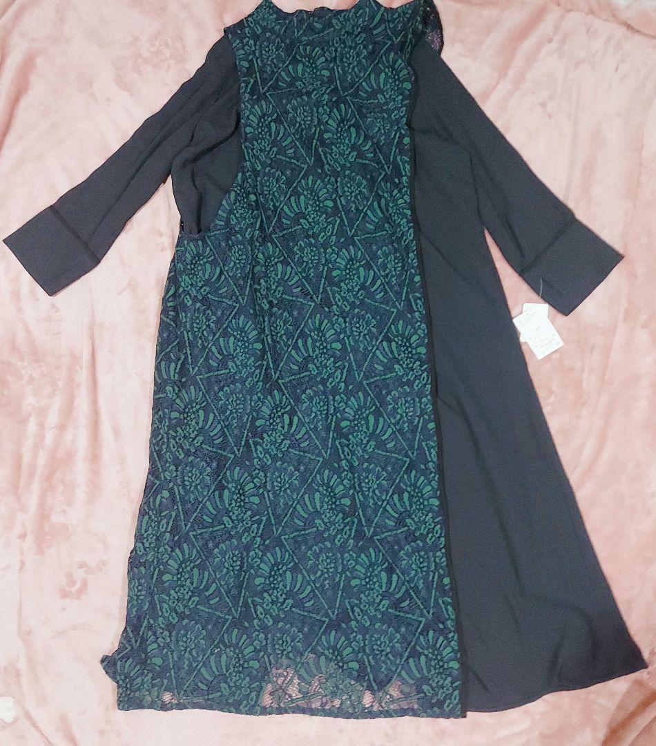 ☆新品未使用3L☆Callarus（カラルス）刺繍入りダークブルーロングドレス