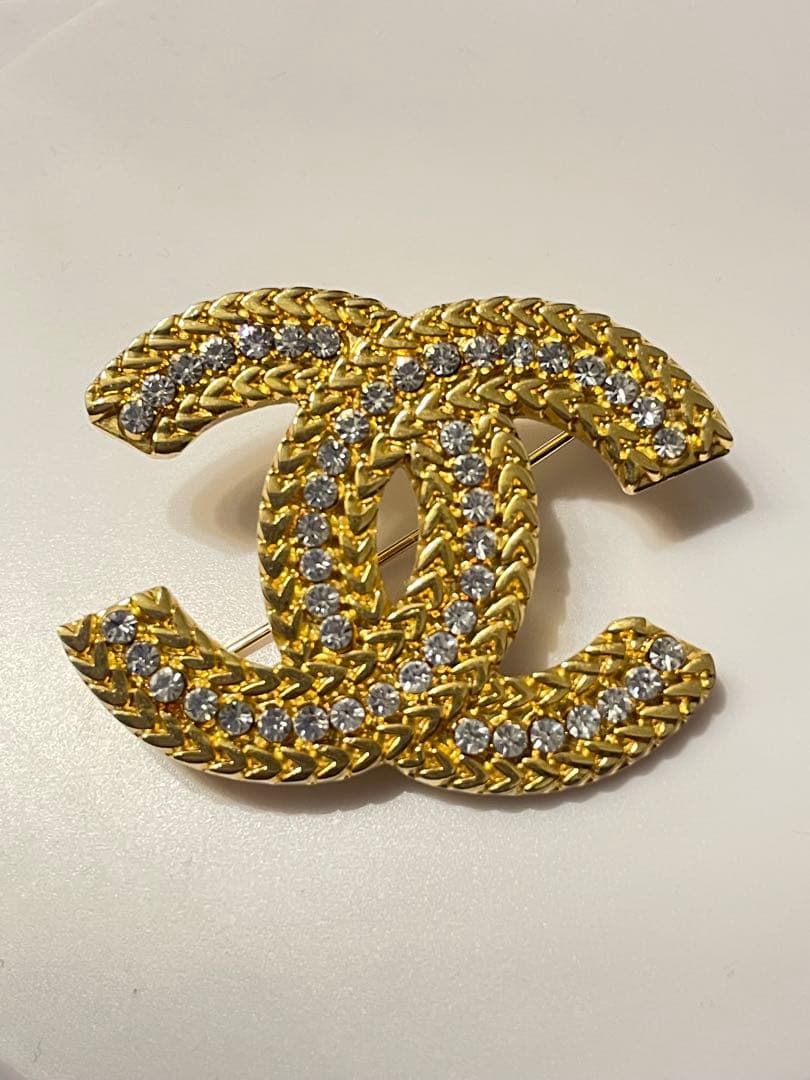 ★【希少】CHANEL ヴィンテージ　ブローチ　ラインストーン　ゴールド★