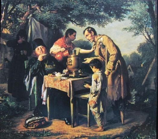 ペローフB.T、「お茶のとき」、希少な額装用画集より、新品高級額装付