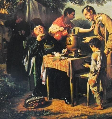 ペローフB.T、「お茶のとき」、希少な額装用画集より、新品高級額装付