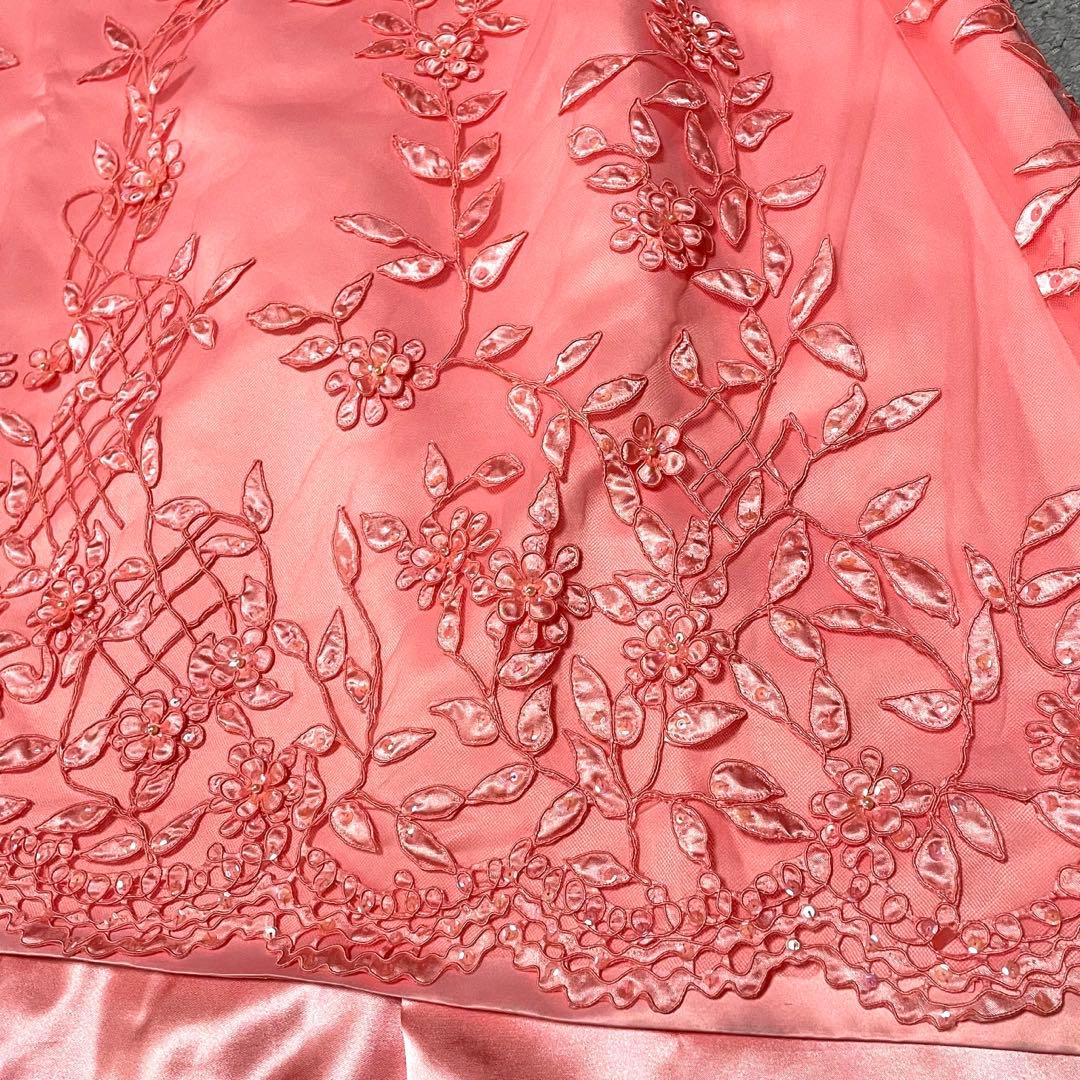 希少✨エメ✨ステージドレス　演奏会 9号　サーモンピンク　刺繍　パール　Aライン